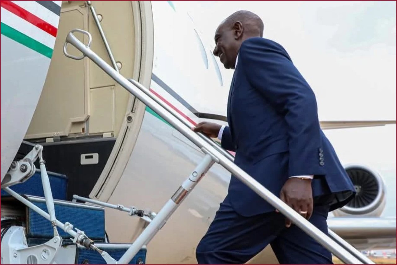 President William Ruto boarding a plane.